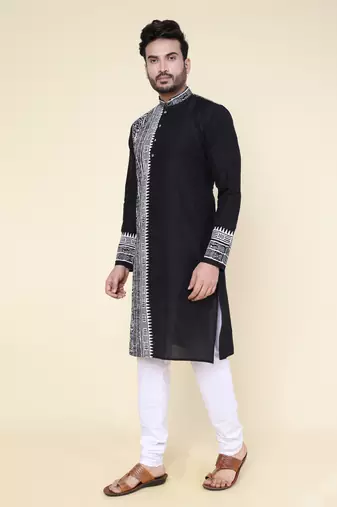 Men's black silk kurta