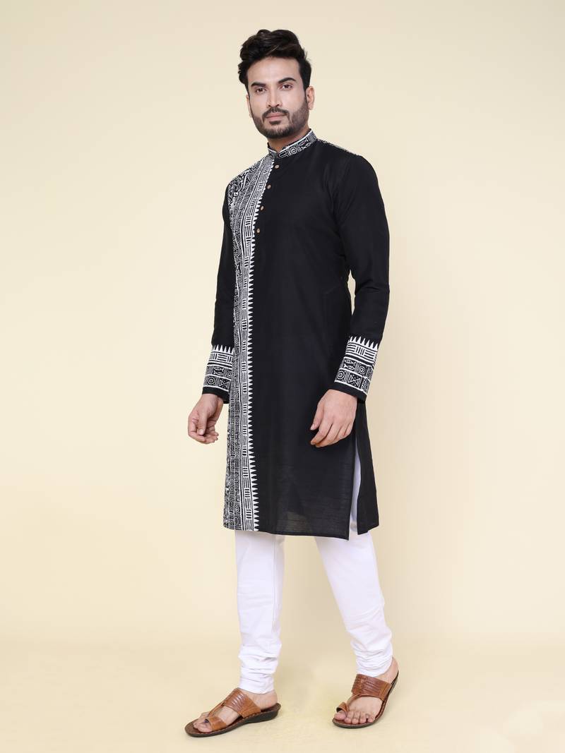 Men's black silk kurta