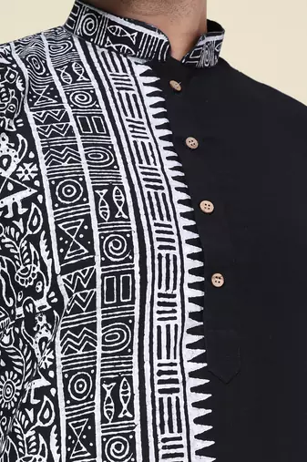 Men's black silk kurta