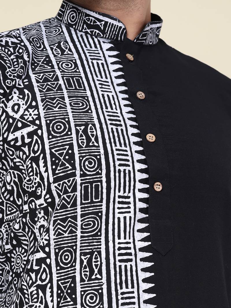 Men's black silk kurta