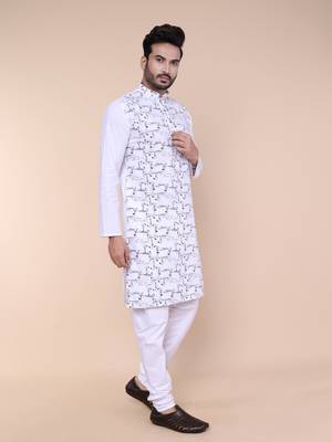 Men's white cotton kurta 2