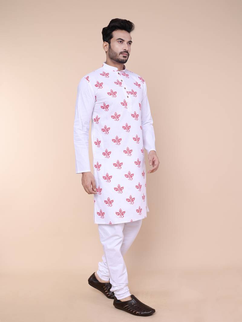Men's white cotton kurta