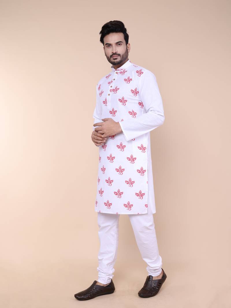 Men's white cotton kurta