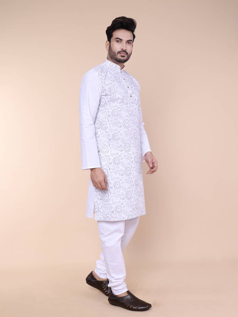 Men's white cotton kurta
