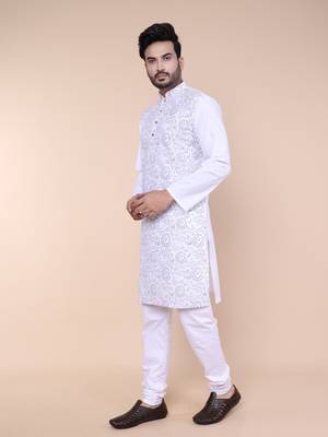 Men's white cotton kurta 3