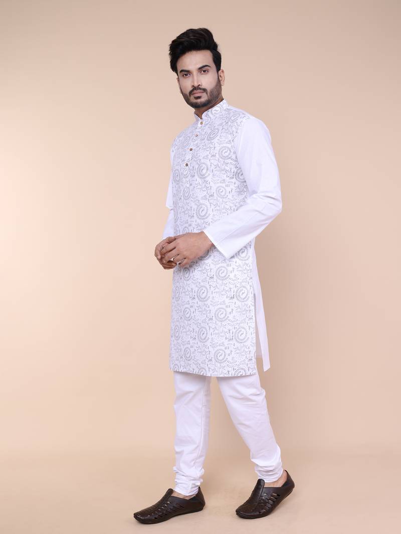 Men's white cotton kurta