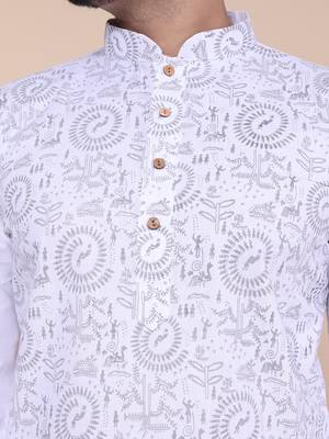 Men's white cotton kurta 4