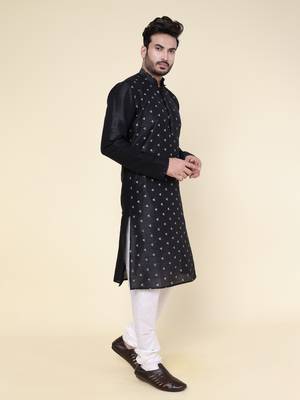 Men's black silk kurta 2