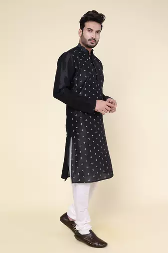 Men's black silk kurta