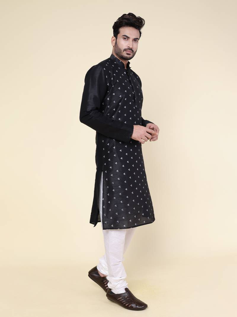 Men's black silk kurta
