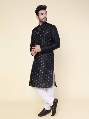 Men's black silk kurta 3
