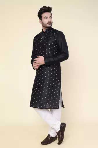 Men's black silk kurta