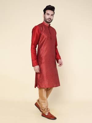 Men's maroon silk kurta 2