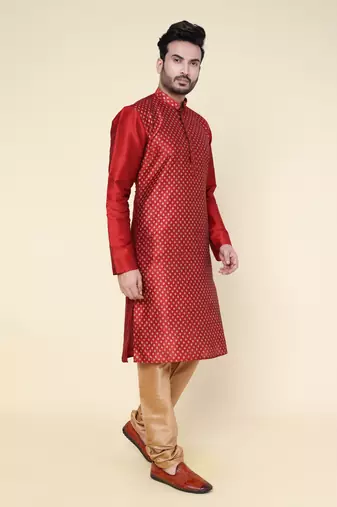 Men's maroon silk kurta