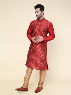 Men's maroon silk kurta 3