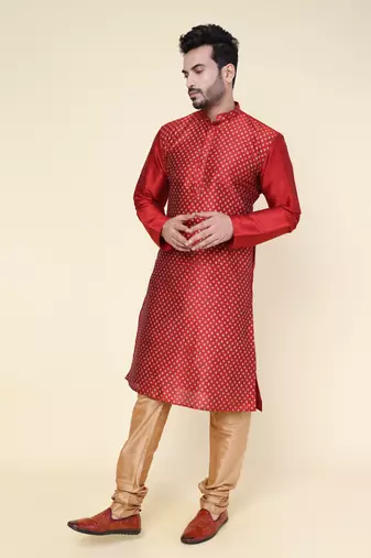 Men's maroon silk kurta