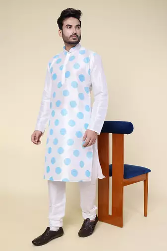 Men's white silk kurta