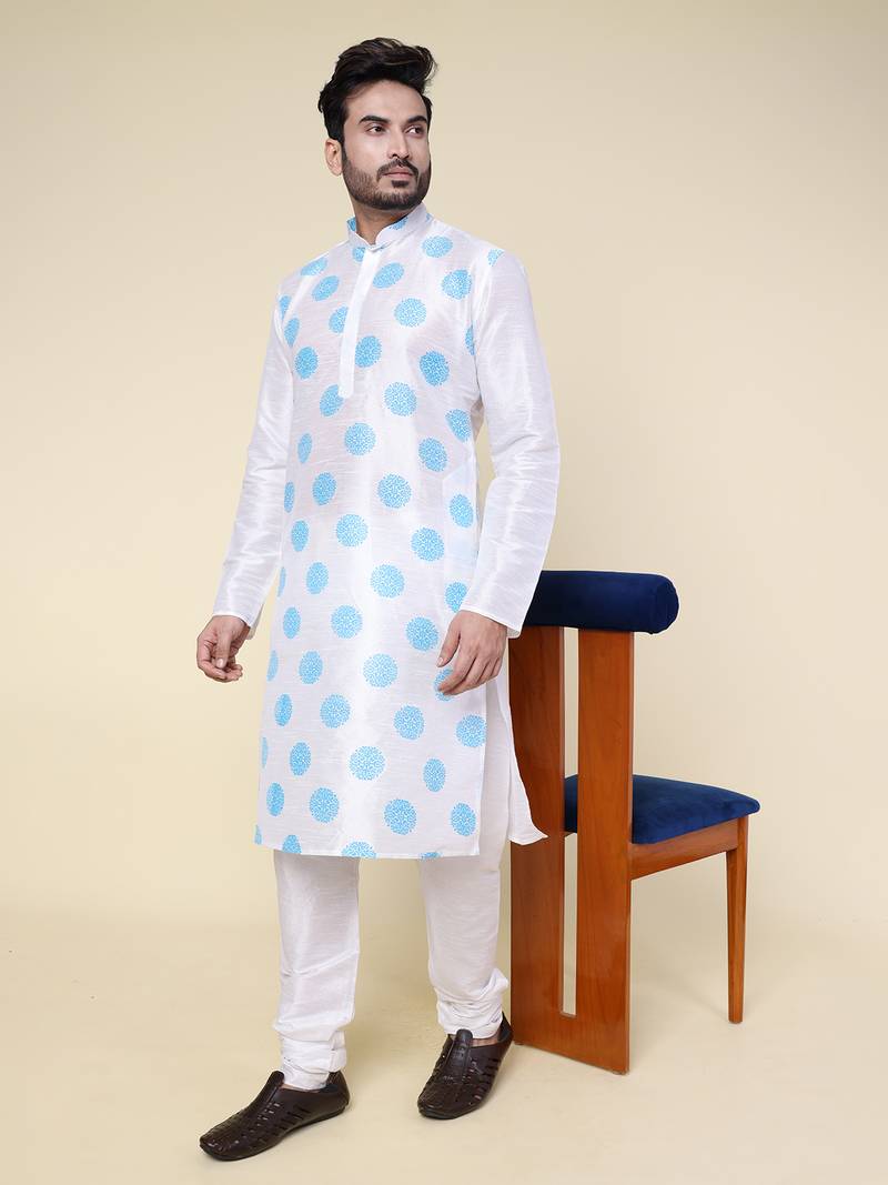 Men's white silk kurta
