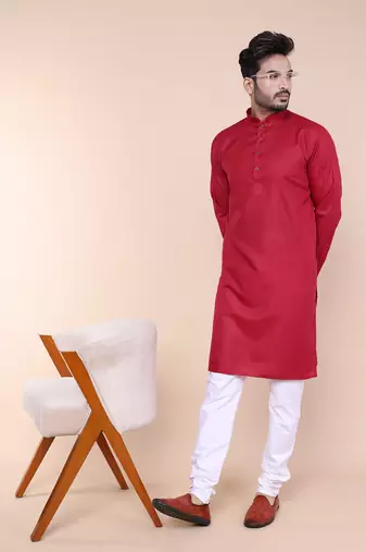 Men's maroon cotton kurta
