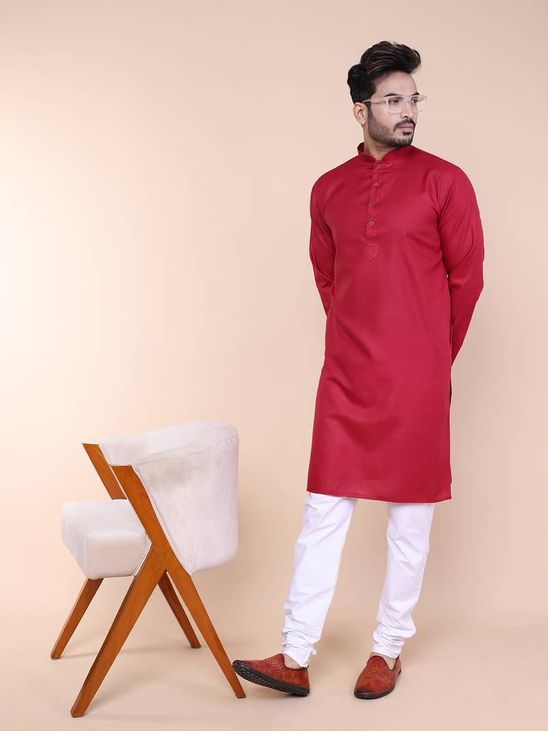 Men's maroon cotton kurta