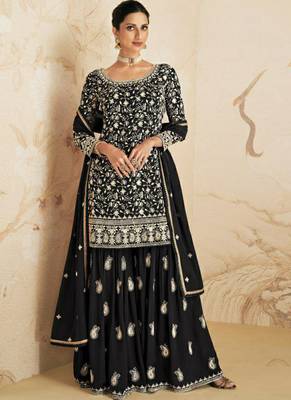 Black georgette semi stitched salwar suit with dupatta 1