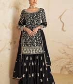 Black georgette semi stitched salwar suit with dupatta