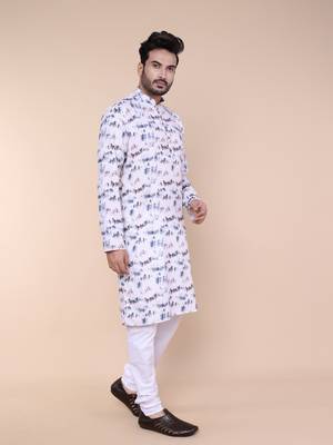 Men's white cotton kurta 2