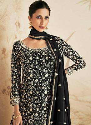 Black georgette semi stitched salwar suit with dupatta 2