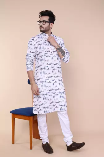 Men's white cotton kurta