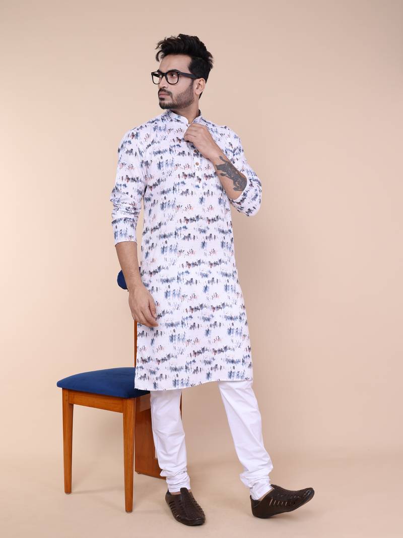 Men's white cotton kurta