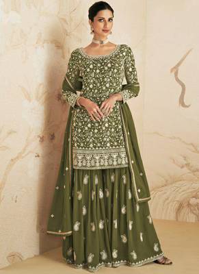 Mahendi green black georgette semi stitched salwar suit with dupatta 1