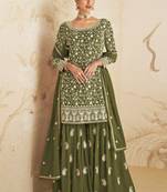 Mahendi green black georgette semi stitched salwar suit with dupatta