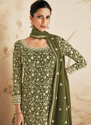 Mahendi green black georgette semi stitched salwar suit with dupatta 2