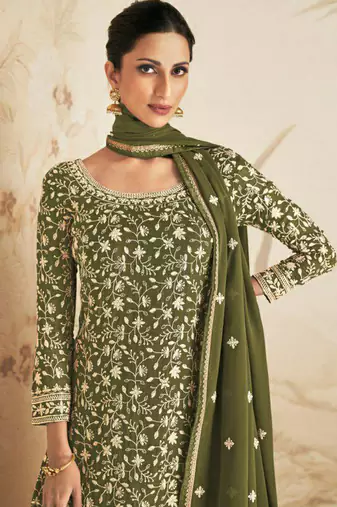 Mahendi green black georgette semi stitched salwar suit with dupatta