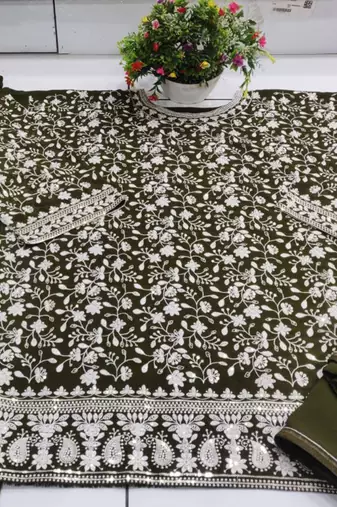 Mahendi green black georgette semi stitched salwar suit with dupatta