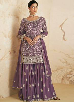 Purple georgette semi stitched salwar suit with dupatta 1