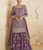 Purple georgette semi stitched salwar suit with dupatta