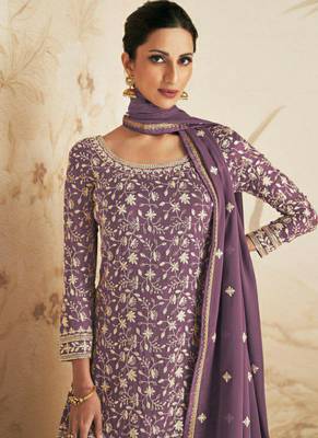 Purple georgette semi stitched salwar suit with dupatta 2