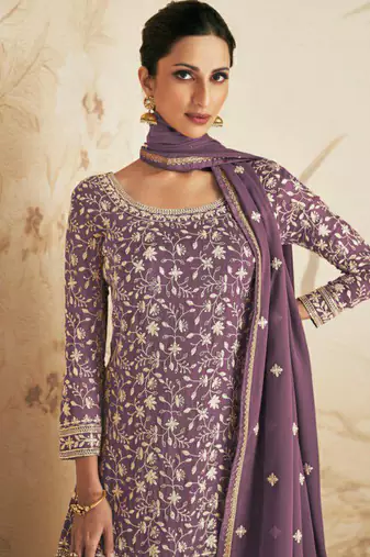 Purple georgette semi stitched salwar suit with dupatta