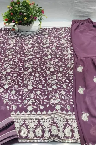 Purple georgette semi stitched salwar suit with dupatta