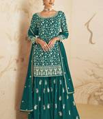 Teal georgette semi stitched salwar suit with dupatta