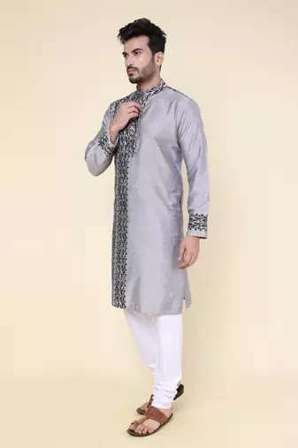 Men's grey silk kurta