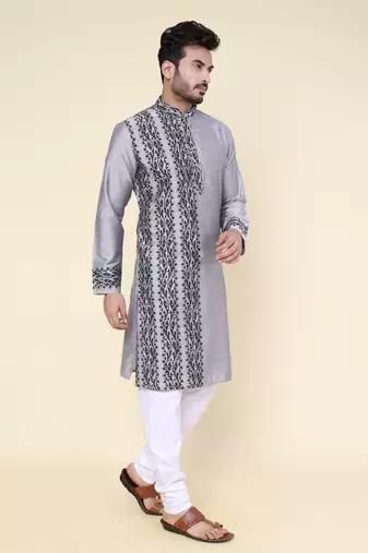 Men's grey silk kurta