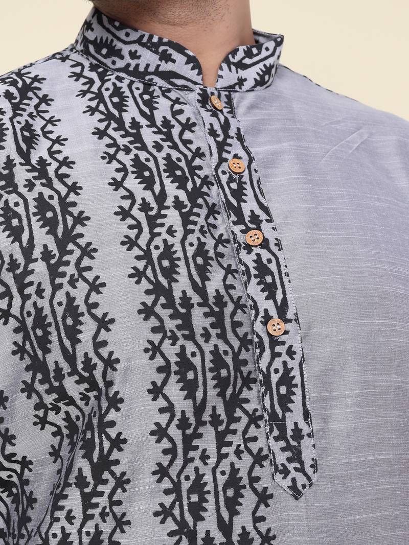 Men's grey silk kurta