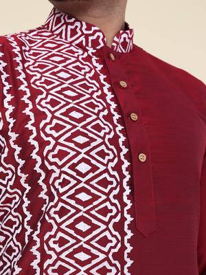 men's maroon hand painted silk kurta 4