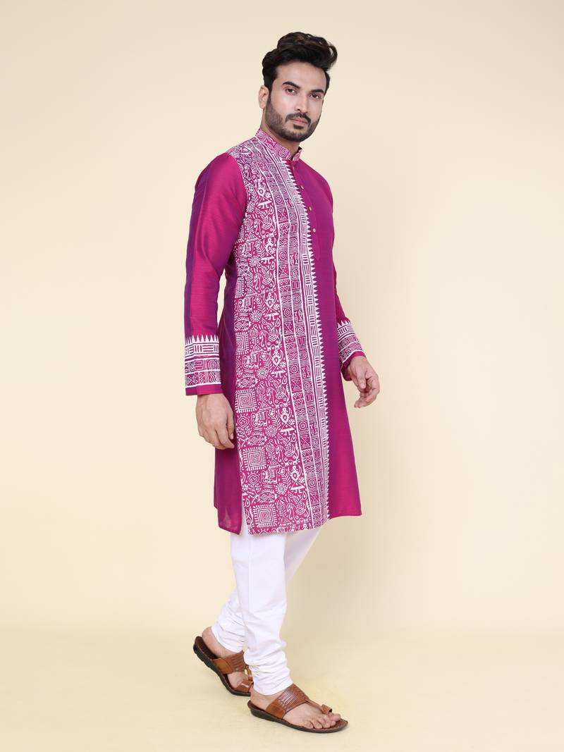 Men's dark purple silk kurta