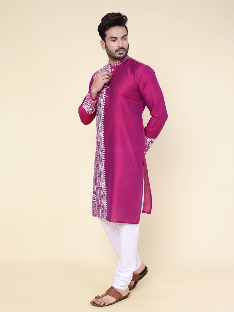 Men's dark purple silk kurta