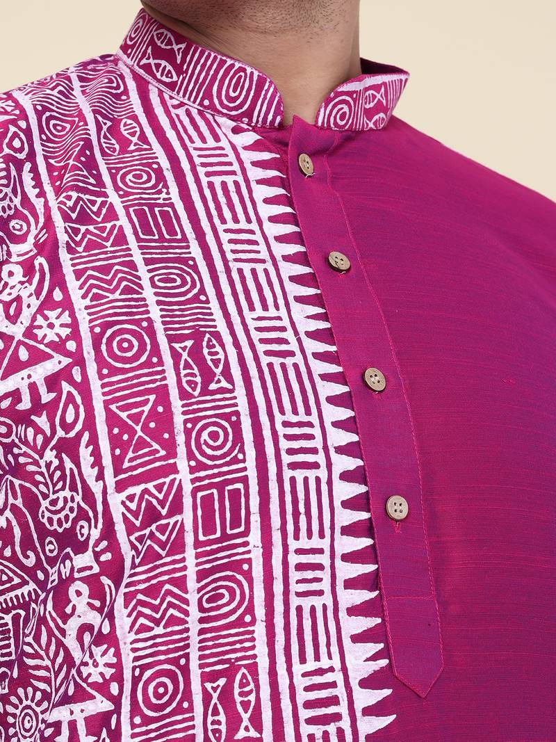 Men's dark purple silk kurta