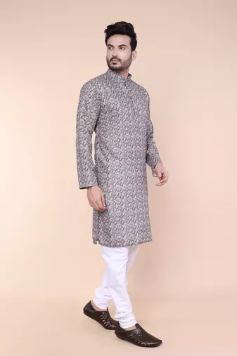Men's grey cotton silk kurta