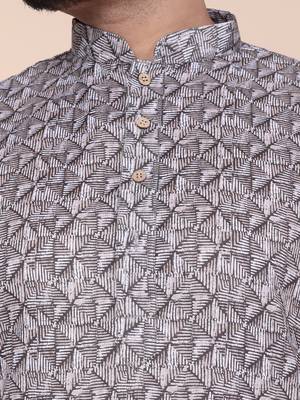 Men's grey cotton silk kurta 4